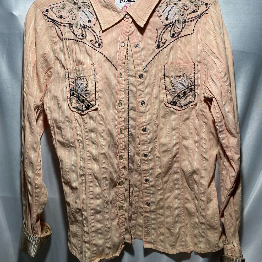 Roar women western shirt vintage pearl buttons pink small stretchy